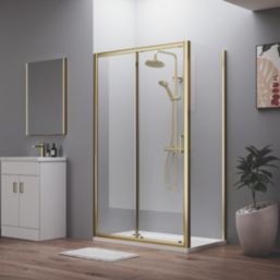 ETAL  Framed Rectangular Sliding Door Shower Enclosure & Tray  Brushed Brass 990mm x 690mm x 1940mm