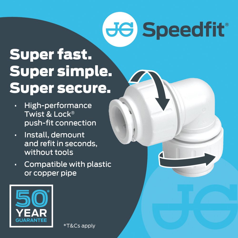JG Speedfit Plastic Push-Fit Equal 90° Elbows 22mm 5 Pack - Screwfix