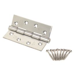 Smith & Locke  Polished Stainless Steel Grade 7 Fire Rated Washered Hinges 102mm x 67mm 2 Pack