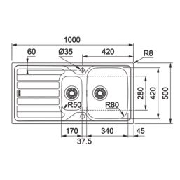 Franke Flash 1.5 Bowl Stainless Steel Inset Sink with Reversible Drainer  1000mm x 500mm