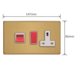 Varilight  45A 2-Gang 2-Pole Cooker Switch & 13A DP Switched Socket Brushed Brass  with White Inserts