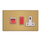 Varilight  45A 2-Gang 2-Pole Cooker Switch & 13A DP Switched Socket Brushed Brass  with White Inserts