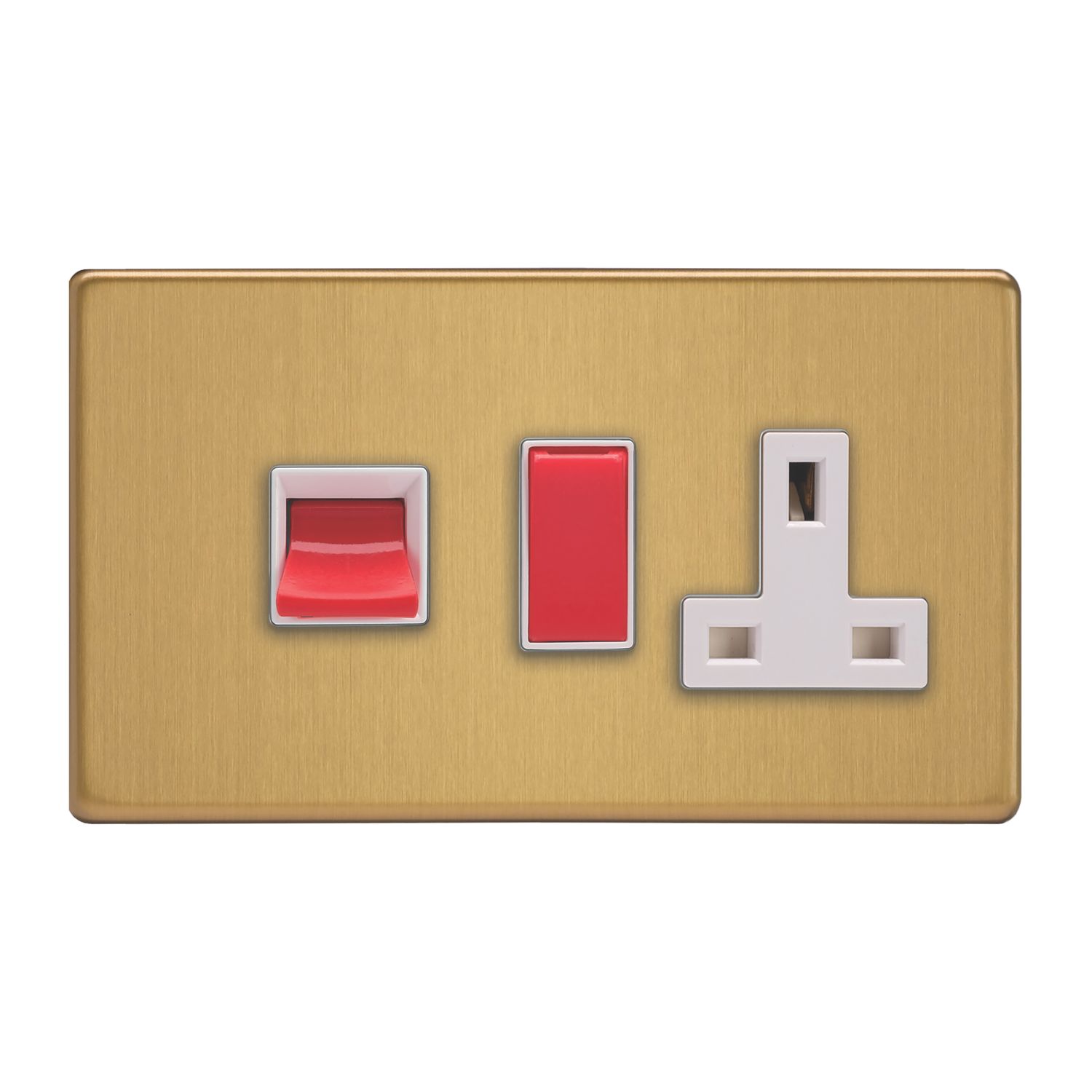 Varilight 45A 2-Gang 2-Pole Cooker Switch & 13A DP Switched Socket Brushed Brass with White Inserts (251EA)
