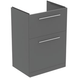 Ideal Standard i.life A Floorstanding Vanity Unit With Chrome Handles & Basin Matt Quartz Grey 600mm x 440mm x 853mm