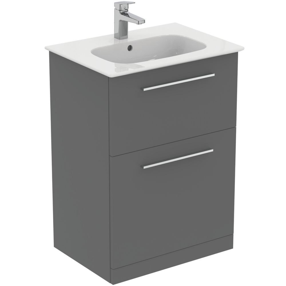 Ideal Standard i.life A Floorstanding Vanity Unit With Chrome Handles & Basin Matt Grey 600mm x 440mm x 853mm