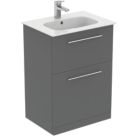 Ideal Standard i.life A Floorstanding Vanity Unit With Chrome Handles & Basin Matt Quartz Grey 600mm x 440mm x 853mm