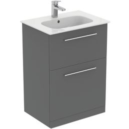 Ideal Standard i.life A Floorstanding Vanity Unit With Chrome Handles & Basin Matt Quartz Grey 600mm x 440mm x 853mm