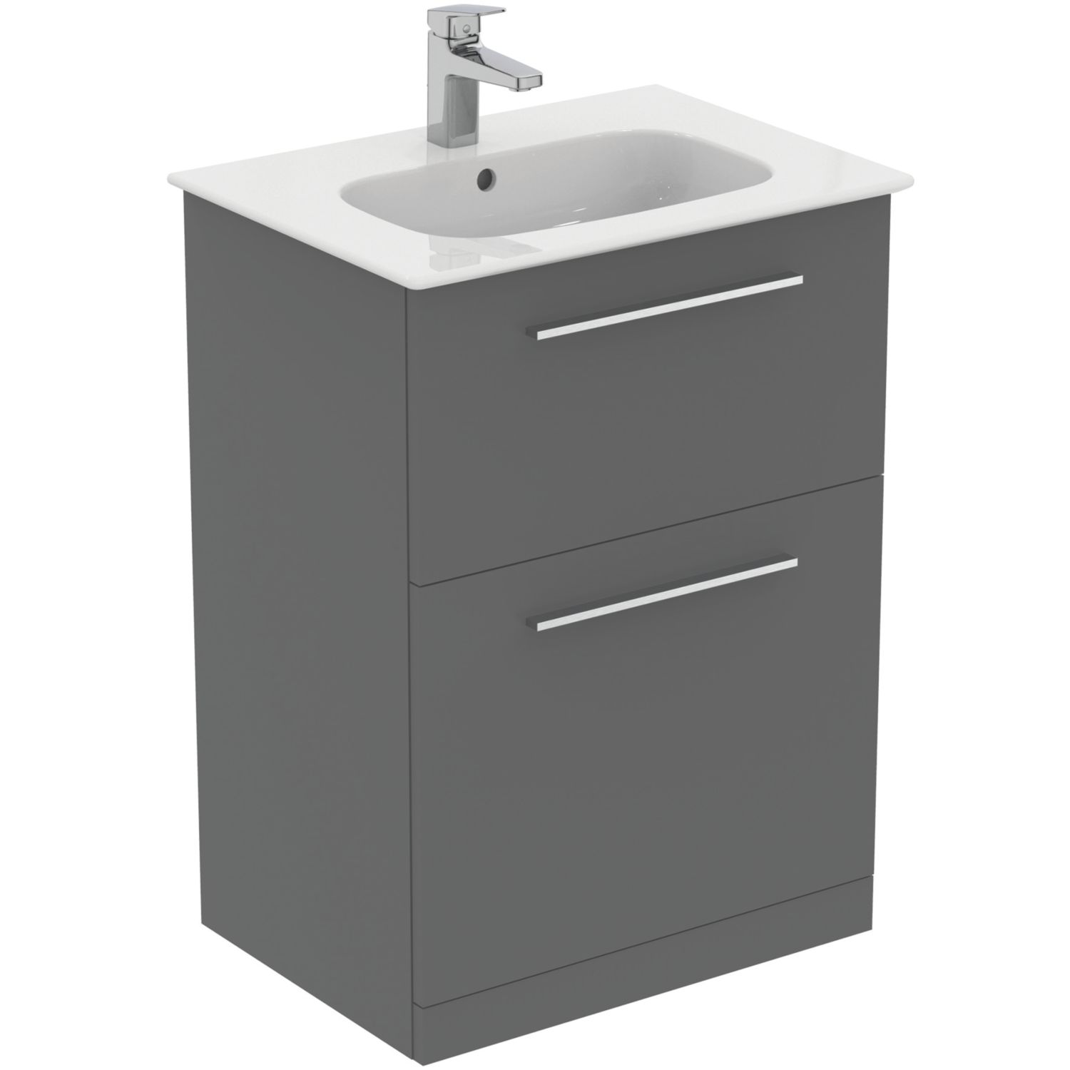 Ideal Standard i.life A Floorstanding Vanity Unit With Chrome Handles & Basin Matt Quartz Grey 600mm x 440mm x 853mm (251HM)