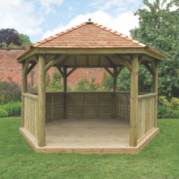 Forest HGG4MNECIN 13' 6" x 11' 6" (Nominal) Hexagonal Timber Gazebo with Base & Assembly