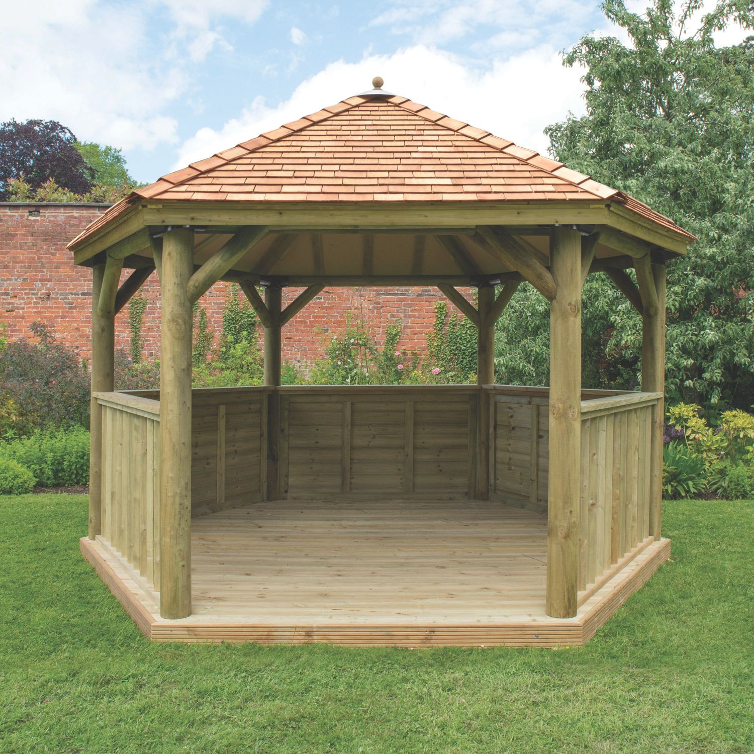Forest HGG4MNECIN 13' 6" x 11' 6" (Nominal) Hexagonal Timber Gazebo with Base & Assembly (251JG)