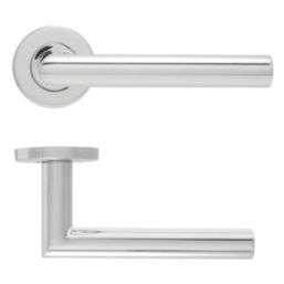 Eclipse Precision Mitred Fire Rated Lever on Rose Door Handle Pair Polished Stainless Steel