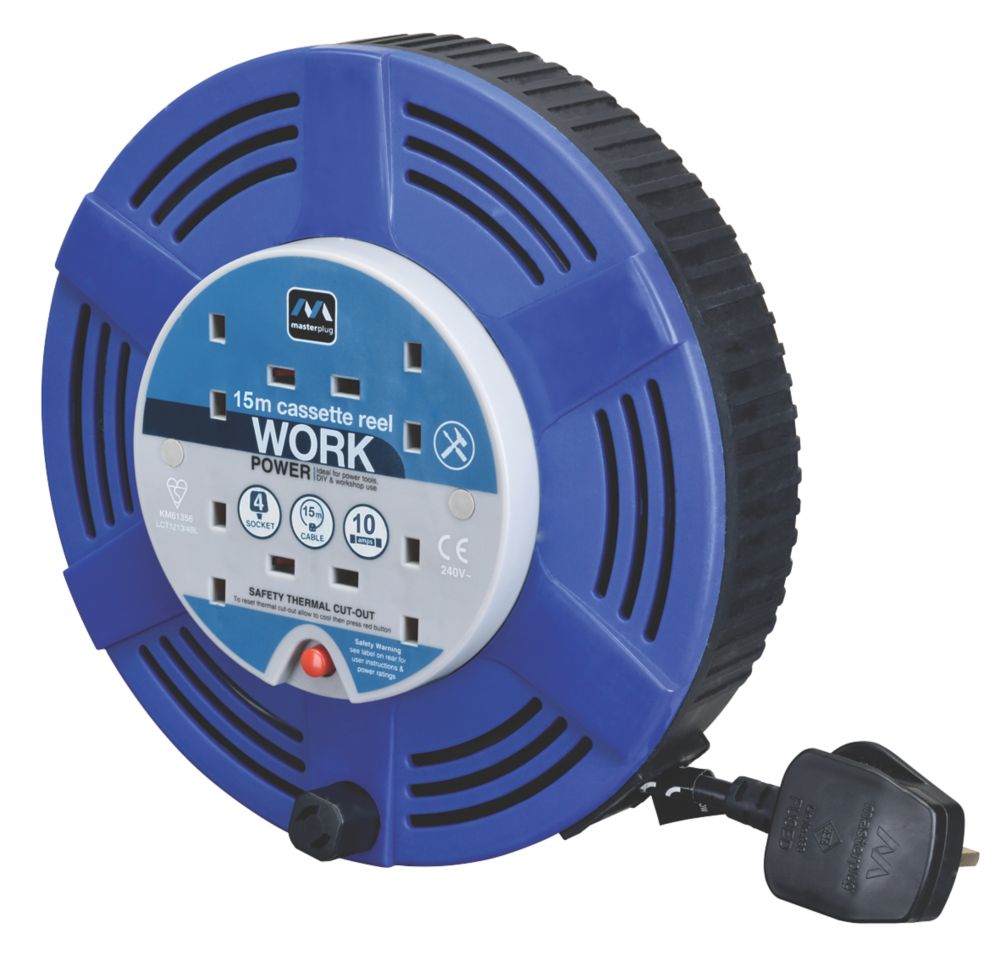 Masterplug Work Power 10A 4-Gang 15m  Large Cassette Cable Reel 240V