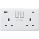 Knightsbridge Curved Edge 13A 2-Gang DP Switched Socket + 3.1A 15.5W 2-Outlet Type A & C USB Charger White
