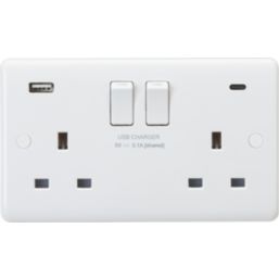 Knightsbridge Curved Edge 13A 2-Gang DP Switched Socket + 3.1A 15.5W 2-Outlet Type A & C USB Charger White