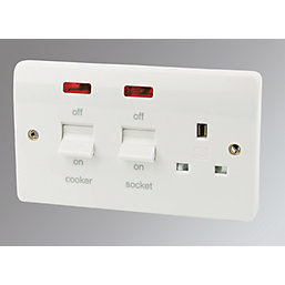 MK Logic Plus 45A 2-Gang DP Cooker Switch & 13A DP Switched Socket White with Neon