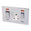 Crabtree Platinum 45 A & 13A 2-Gang DP Cooker Switch & 13A DP Switched Socket Satin Chrome with Neon with White Inserts