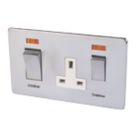 Crabtree Platinum 45A 2-Gang DP Cooker Switch & 13A DP Switched Socket Satin Chrome with Neon with White Inserts