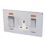 Crabtree Platinum 45A 2-Gang DP Cooker Switch & 13A DP Switched Socket Satin Chrome with Neon with White Inserts