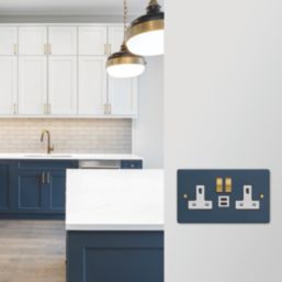 Varilight  13A 2-Gang SP Switched Socket + 3A 45W 2-Outlet Type C USB Charger Midnight Blue with White Inserts