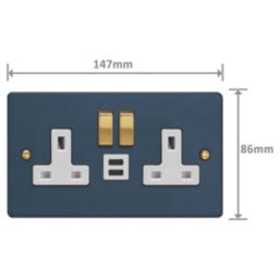 Varilight  13A 2-Gang SP Switched Socket + 3A 45W 2-Outlet Type C USB Charger Midnight Blue with White Inserts