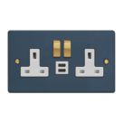Varilight  13A 2-Gang SP Switched Socket + 3A 45W 2-Outlet Type C USB Charger Midnight Blue with White Inserts