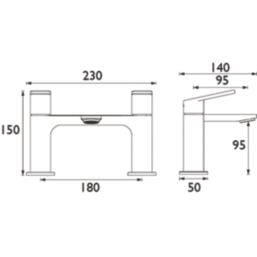 Bristan Frammento Black 150mm Deck Mounted Lever 2 Tap Holes Bath Mixer Tap