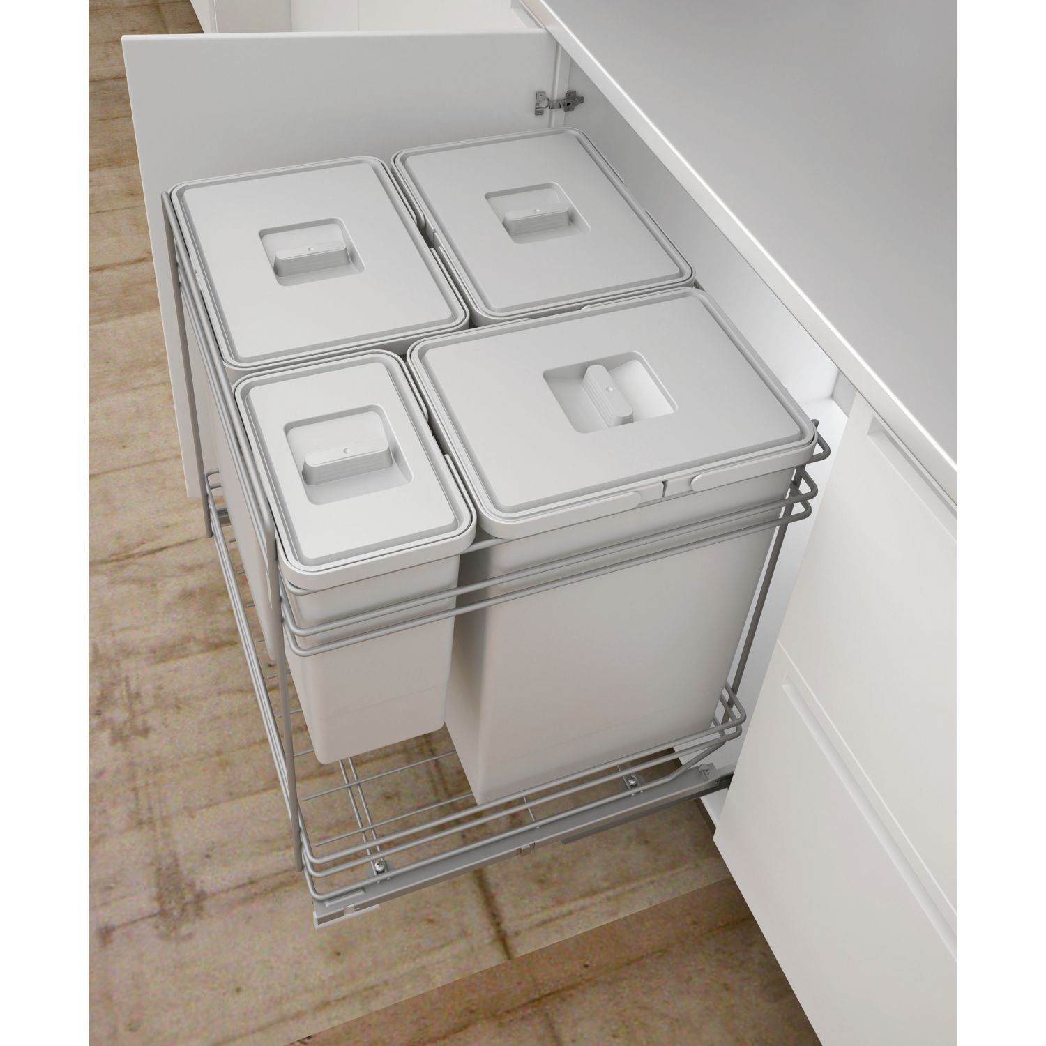 Hafele Pull-Out Kitchen Bin Grey 3 x 24 Ltr & 1 x 6Ltr (253HG)