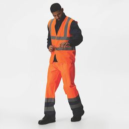 Regatta Pro Hi-Vis Over Trousers Elasticated Waist Orange / Navy Large 30" W 31" L