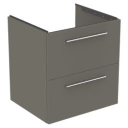 Ideal Standard i.life B Wall Hung Vanity Unit with Chrome Handles & Basin Matt Quartz Grey 600mm x 505mm x 630mm
