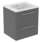 Ideal Standard i.life B Wall Hung Vanity Unit with Chrome Handles & Basin Matt Quartz Grey 600mm x 505mm x 630mm