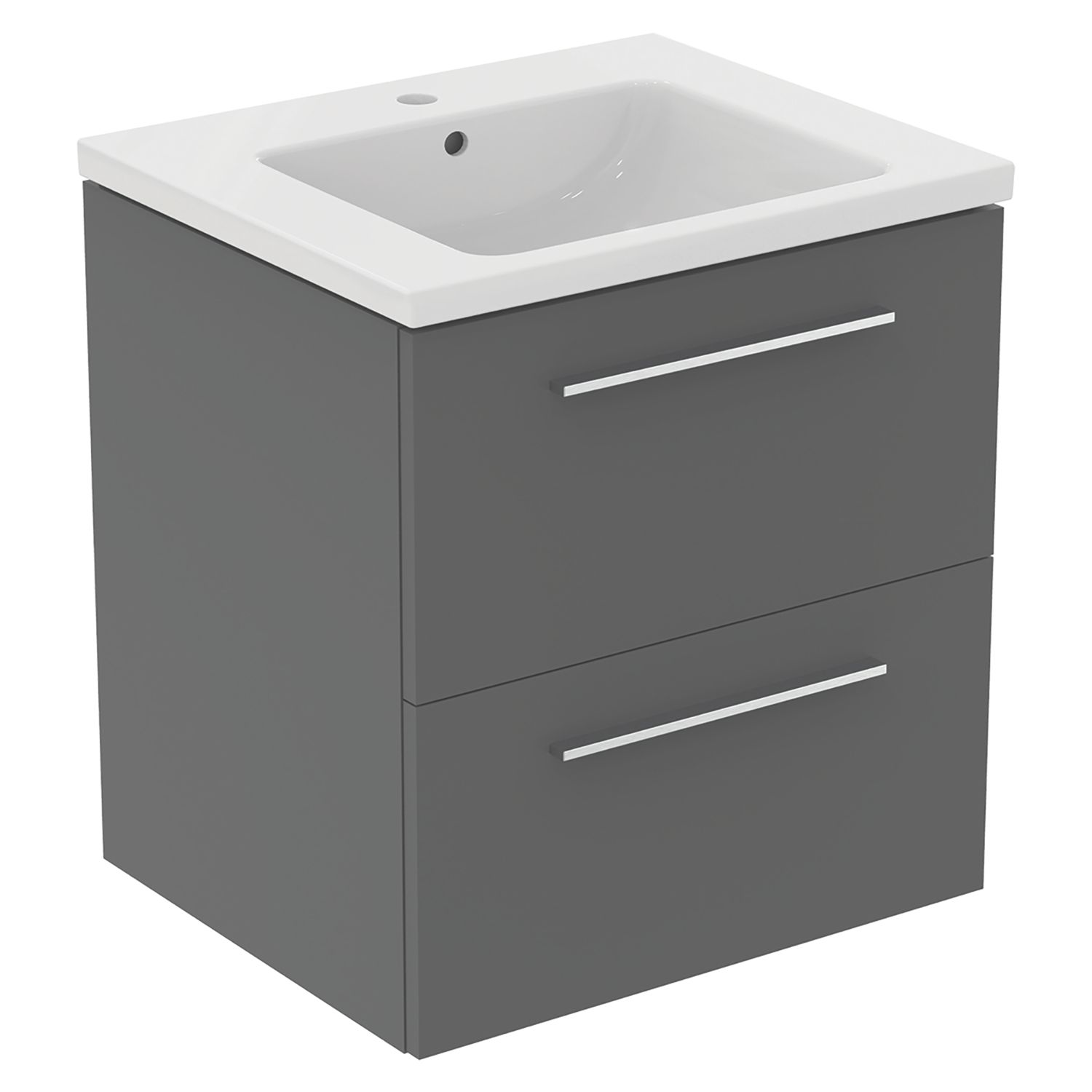 Ideal Standard i.life B Wall Hung Vanity Unit with Chrome Handles & Basin Matt Quartz Grey 600mm x 505mm x 630mm (253KC)