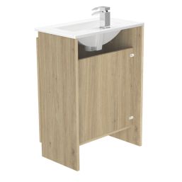 Newland  Double Door Floor Standing Vanity Unit with Basin Effect Natural Oak 600mm x 370mm x 840mm