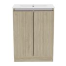 Newland  Double Door Floor Standing Vanity Unit with Basin Effect Natural Oak 600mm x 370mm x 840mm