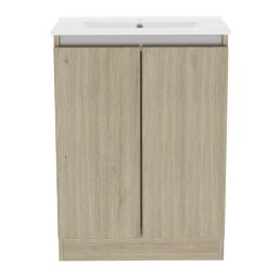 Newland  Double Door Floor Standing Vanity Unit with Basin Effect Natural Oak 600mm x 370mm x 840mm