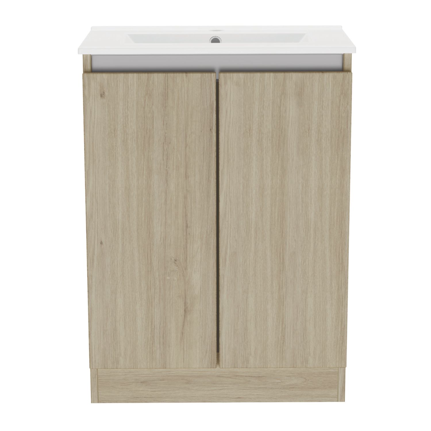 Newland Double Door Floor Standing Vanity Unit with Basin Effect Natural Oak 600mm x 370mm x 840mm (253RN)