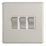 Contactum Lyric 10AX 3-Gang 2-Way Light Switch  Brushed Steel with White Inserts