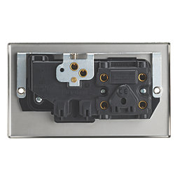 Contactum iConic 45A 2-Gang DP Cooker Switch & 13A DP Switched Socket Brushed Steel  with Black Inserts