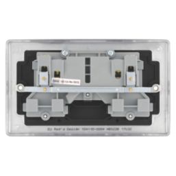 British General Nexus Metal 13A 2-Gang SP Switched Power Socket Brushed Steel  with Black Inserts