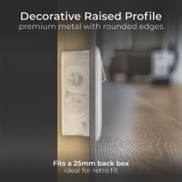 British General Nexus Metal 13A 2-Gang SP Switched Power Socket Brushed Steel  with Black Inserts