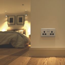 British General Nexus Metal 13A 2-Gang SP Switched Power Socket Brushed Steel  with Black Inserts