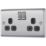 British General Nexus Metal 13A 2-Gang SP Switched Power Socket Brushed Steel  with Black Inserts