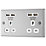LAP  13A 2-Gang Unswitched Socket + 4.2A 4-Outlet Type A USB Charger Brushed Stainless Steel with White Inserts