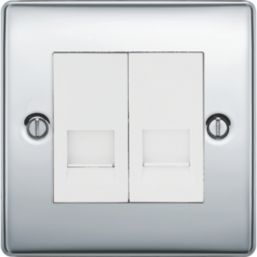 British General Nexus Metal 2-Gang Slave Telephone Socket Polished Chrome
