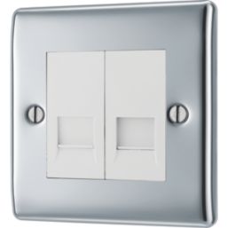 British General Nexus Metal 2-Gang Slave Telephone Socket Polished Chrome