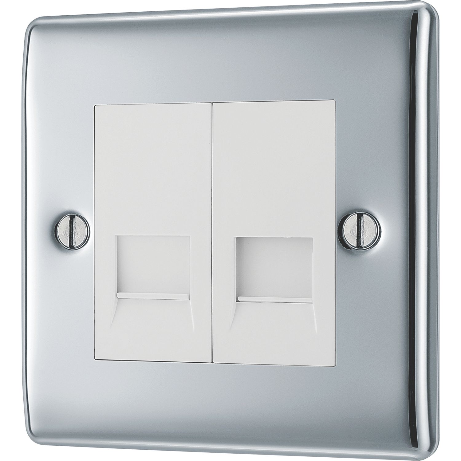 British General Nexus Metal 2-Gang Slave Telephone Socket Polished Chrome (254XG)