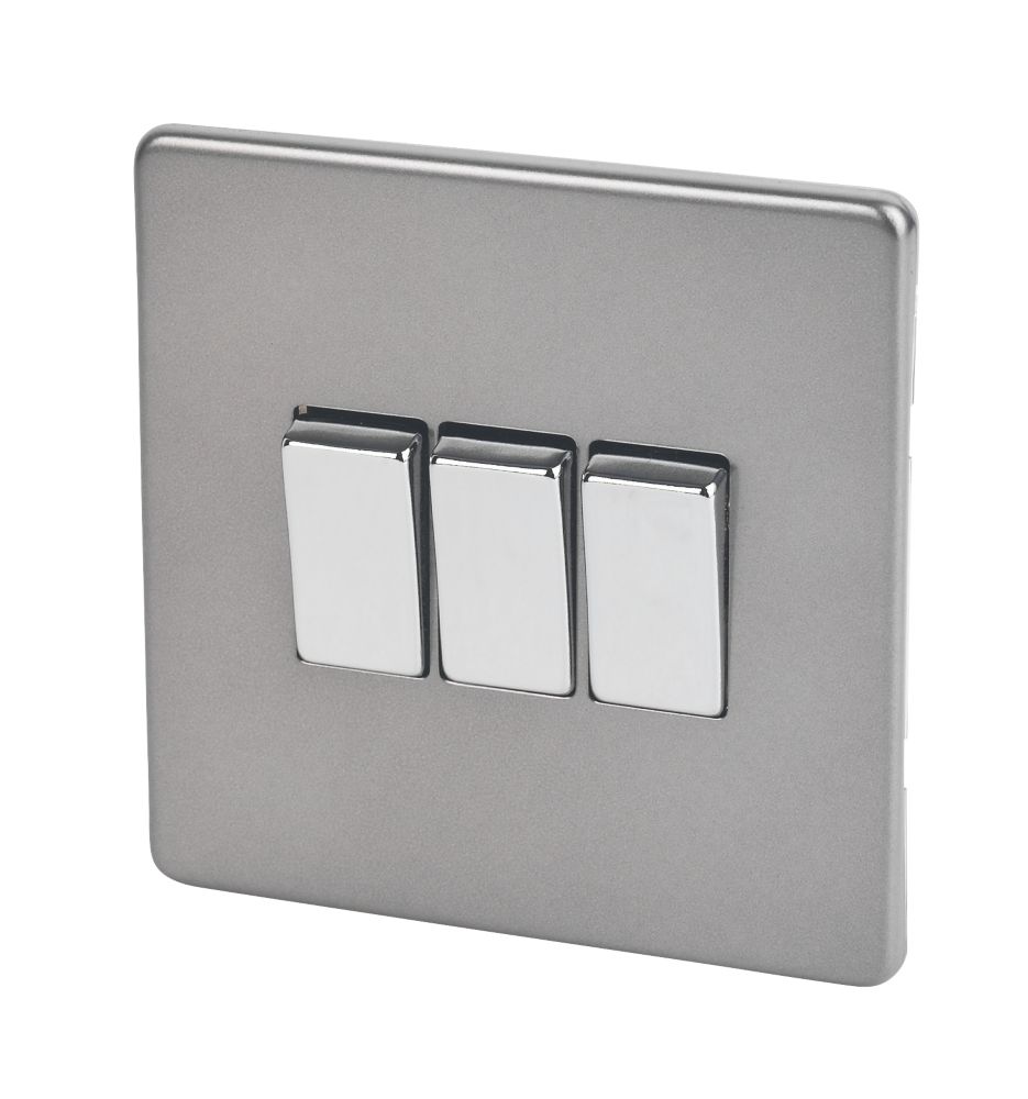 Varilight  10AX 3-Gang 2-Way Light Switch  Slate Grey
