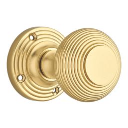 Designer Levers Beehive Door Knob Pair Brushed Brass 60mm