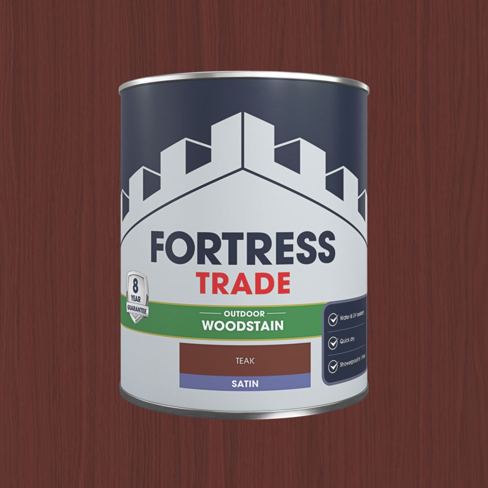Fortress Trade 750ml Teak Satin WaterBased Exterior Wood Stain Screwfix
