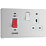 British General Evolve 45A 2-Gang 2-Pole Cooker Switch & 13A DP Switched Socket Brushed Steel with LED with White Inserts