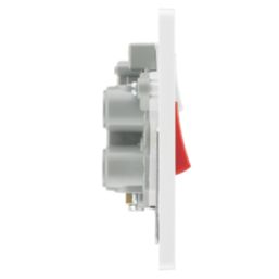 British General Evolve 45A 2-Gang 2-Pole Cooker Switch & 13A DP Switched Socket Brushed Steel with LED with White Inserts